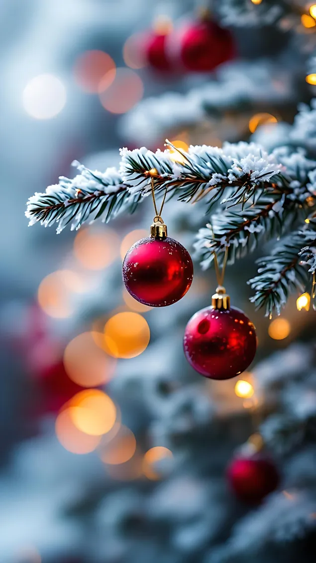 christmas tree branch with red ornaments download