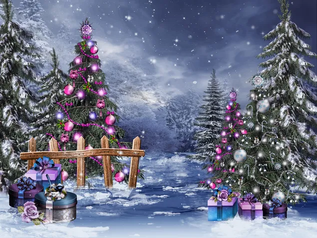 juletræer og gaver 4K tapet
