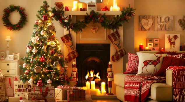 クリスマスの暖かく居心地の良い暖炉 6K 壁紙