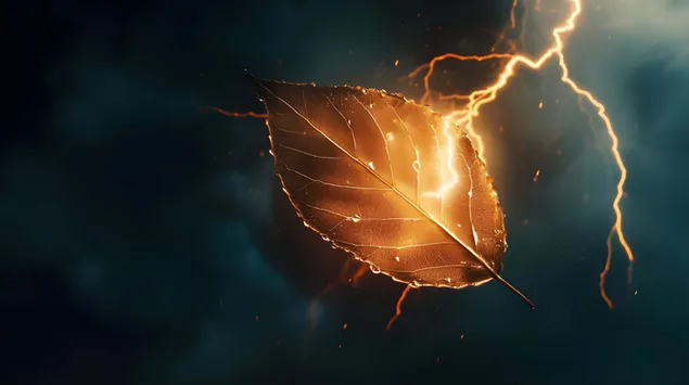 Tapeta Filmová scéna: List kapající pod bouřlivou září 4K