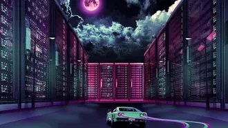 City Moon Retrowave 4K imagine de fundal
