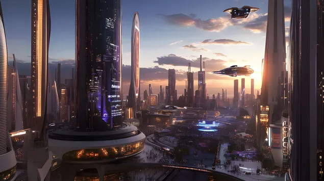 Qyteti i së nesërmes: Një vizion i inovacionit futuristik 8K sfond