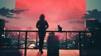 uitzicht op de zonsondergang op de stad vanaf de top download
