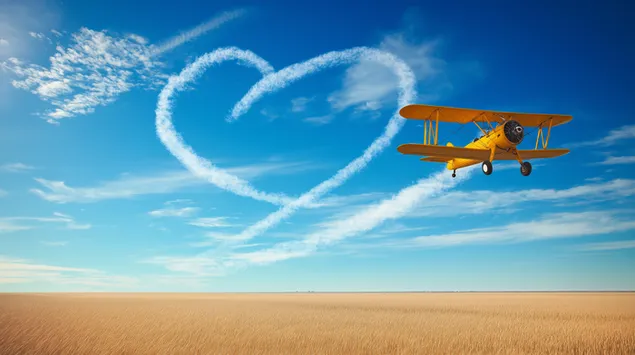 klassisk biplantegning med et hjerte pa himlen over hvedemarken download