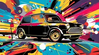 Tapeta Klasické Mini Cooper kouzlo s pop-art pozadím 8K