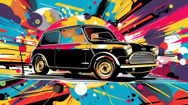 Klasični Mini Cooper Charm s pop art pozadinom 8K pozadina