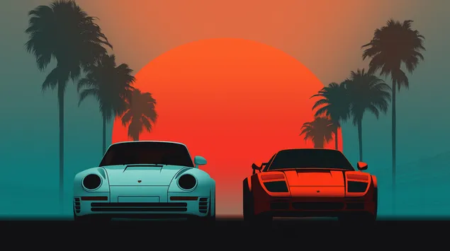 klasicke sportove auta proti zapadu slnka v miami stiahnut