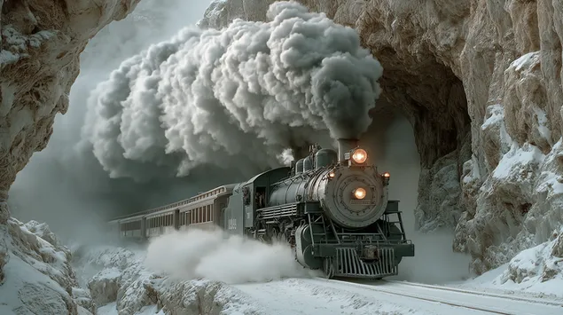 lokomotiva klasike me avull del nga tuneli i malit me debore shkarkim