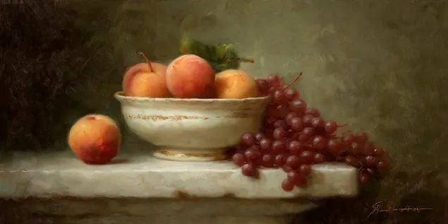 klassinen oljymaalaus hedelmista kulhossa poydalla lataa