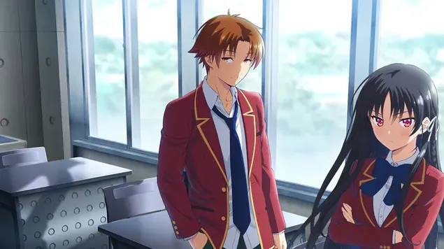 Classroom of the Elite anime säsong 2 karaktär Kiyotaka och Suzune 4K bakgrund