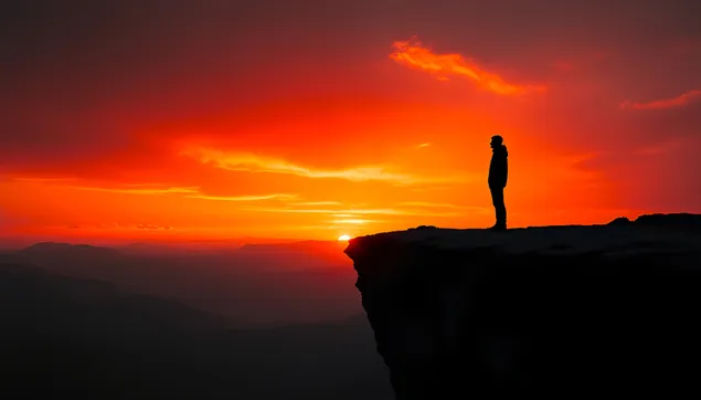 悬崖边日落：孤独与壮丽的景色 4K 壁纸