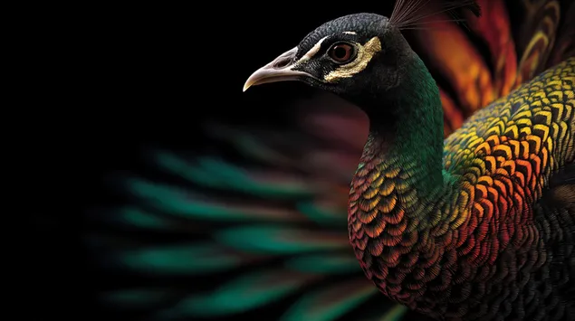Close-up Burung Merak Gelap dengan Leher Berpola Kaya 2K wallpaper