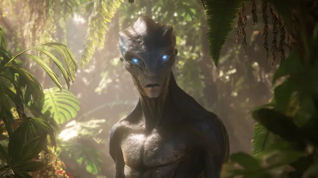 Close-Up of an Alien Creature in a Jungle Habitat 2K wallpaper