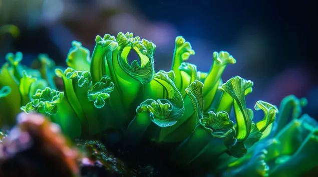 Hình nền Cận cảnh Tảo Caulerpa Macroalgae với Lá hình dải ruy băng 4K