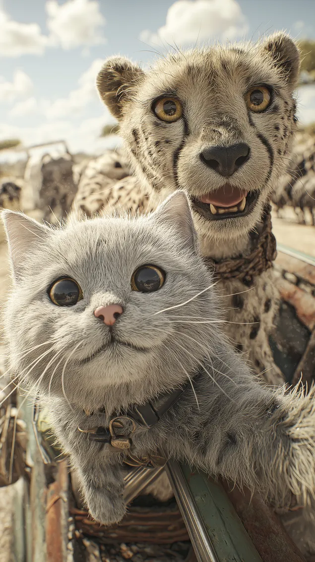 krupniy plan domashnikh ta dikikh kotyachikh druziv na safari-podorozhi zavantazhiti