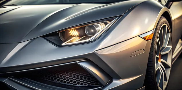 Primer pla del far de Lamborghini amb acabat brillant i detalls complexos 4K fons de pantalla