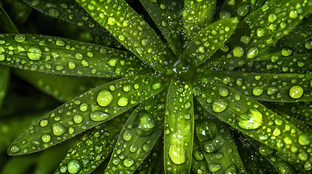 มุมมองระยะใกล้ของน้ำค้างยามเช้าบนต้นไม้ 8K วอลเปเปอร์