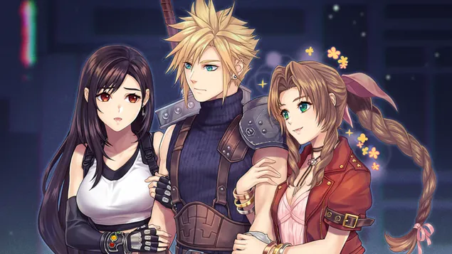 Cloud with Tifa & Aerith (Anime Art) - Final Fantasy VII Remake (Videojuego) 4K fondo de pantalla