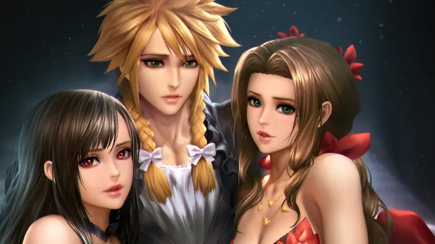 Cloud con Tifa y Aerith - Final Fantasy VII Remake [Videojuego] 4K fondo de pantalla