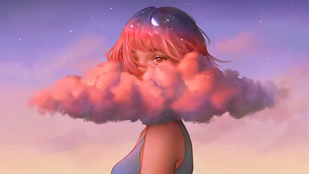 Cô gái trên mây phong cảnh bầu trời