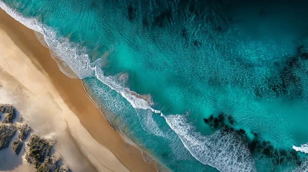 ondas costeiras e litoral arenoso de um ponto de vista aereo download