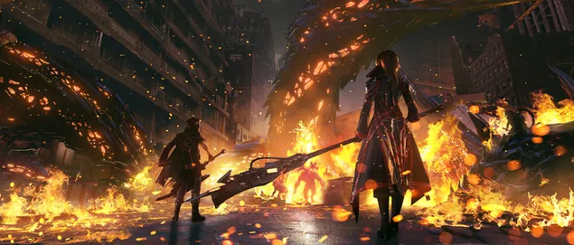Code Vein (2019) - City in Fire 4K muurpapier
