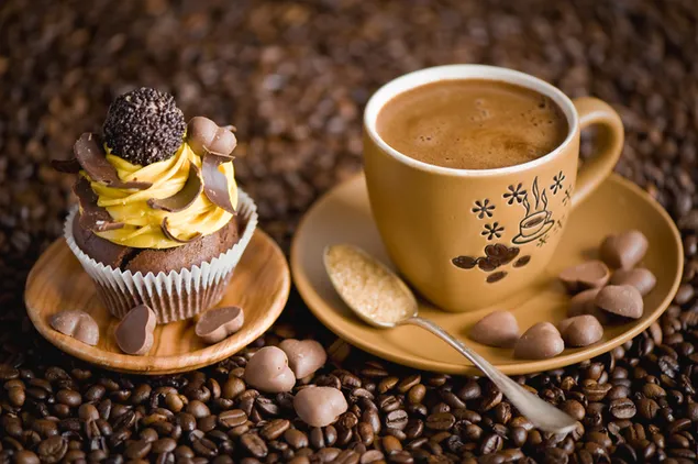 Kafija un kūka kopā ar šokolādi lejupielādēt