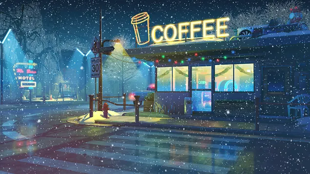 Coffee Shop Holiday Night