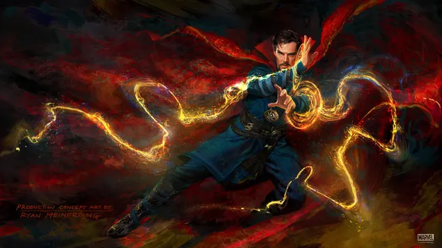 Color drawn magic poster of Doctor Strange Benedict Cumberbatch actor 4K wallpaper