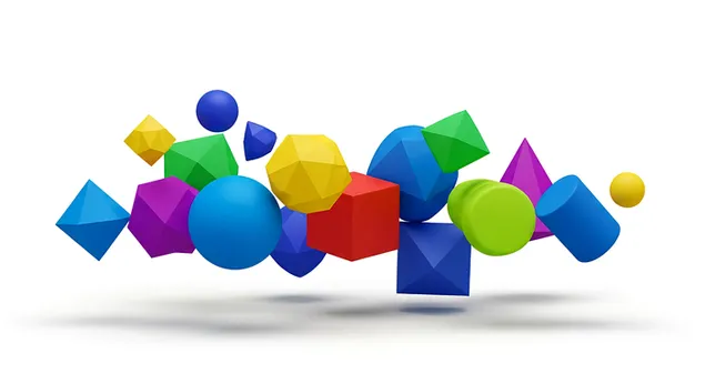 prezemete shareni 3d geometriski formi shto lebdat na bela pozadina