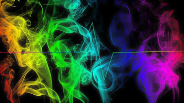 Colorful abstract smoke and black background over heart rhythm