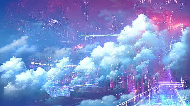 Colorful anime neon clouds 4K wallpaper