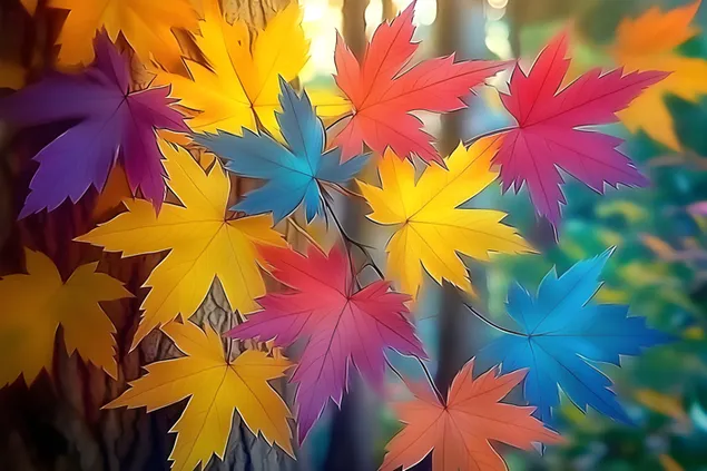 Daun Maple Musim Gugur Berwarna-warni dalam Paparan Bertenaga 2K kertas dinding