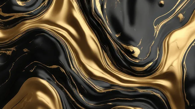 Ταπετσαρία πολύχρωμο μαύρο και χρυσό αφηρημένο υγρό μάρμαρο 4K