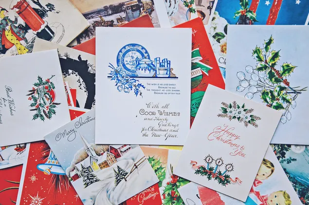 Colorful Christmas greeting cards and letters 
