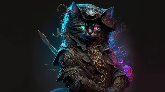 Pose de gatito guerrero de ojos coloridos descargar