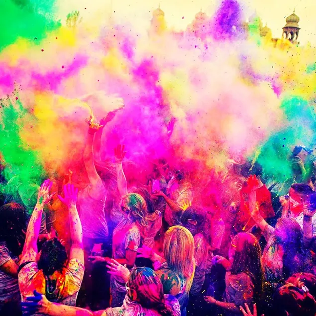 Kleurrijk festival gevierd over de hele wereld holi festival kleurrijke menigte