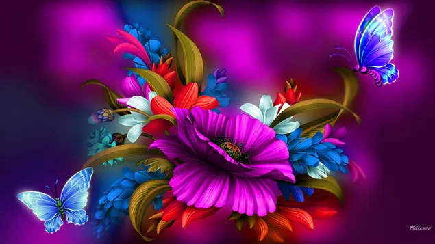 Kleurrijke bloem en vlinder HD achtergrond