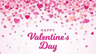 Bunter Herzregen und fröhlicher Valentinstag-Schriftzug darunter HD Hintergrundbild