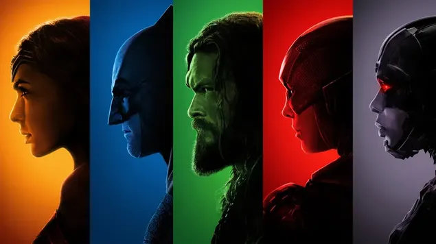 Faarweg Justice League Affiche Show Off Heroes Profiler 4K Tapeten