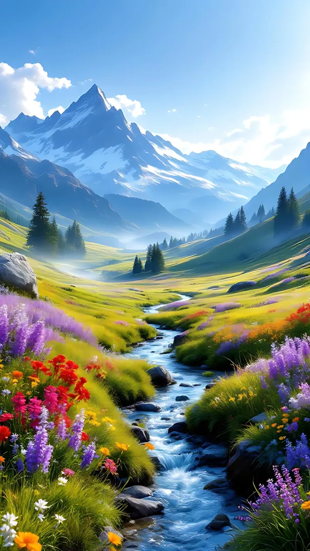 Šareni pejzaž planinske doline 2K pozadina