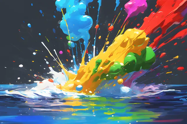 水に飛び散るカラフルな絵の具 ダウンロード