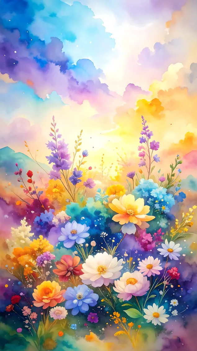 sareno divlje cvijece u sanjivom akvarelnom cvatu preuzmi