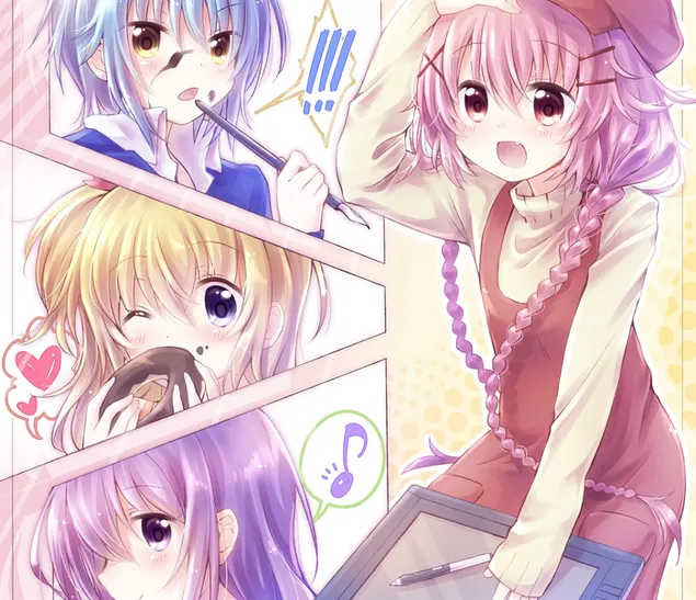 漫画少女 - 萌田薰子、色川留纪、小冢小梦、胜树翼 HD 壁纸