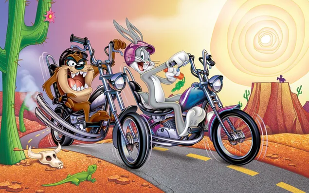 Conejo, motocicleta, dibujos animados, taz, el demonio de tasmania, looney tunes