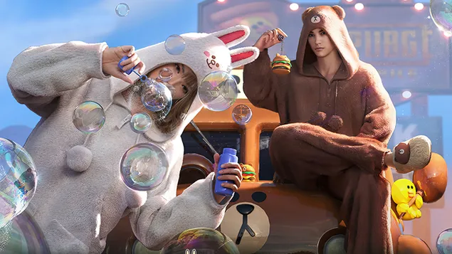 Páipéar balla Cony Sally Cairde LÍNE | Battlegrounds PlayerUnknown (PUBG)4K