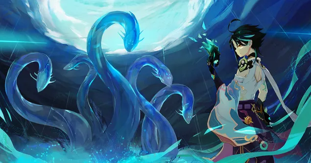 fantastico ragazzo anime xiao e drago d'acqua | impatto ganshin scarica