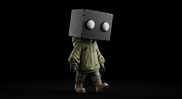 דמות של קופסת קירור עם מעיל אופנתי לרקע של שולחן העבודה 4K טפט