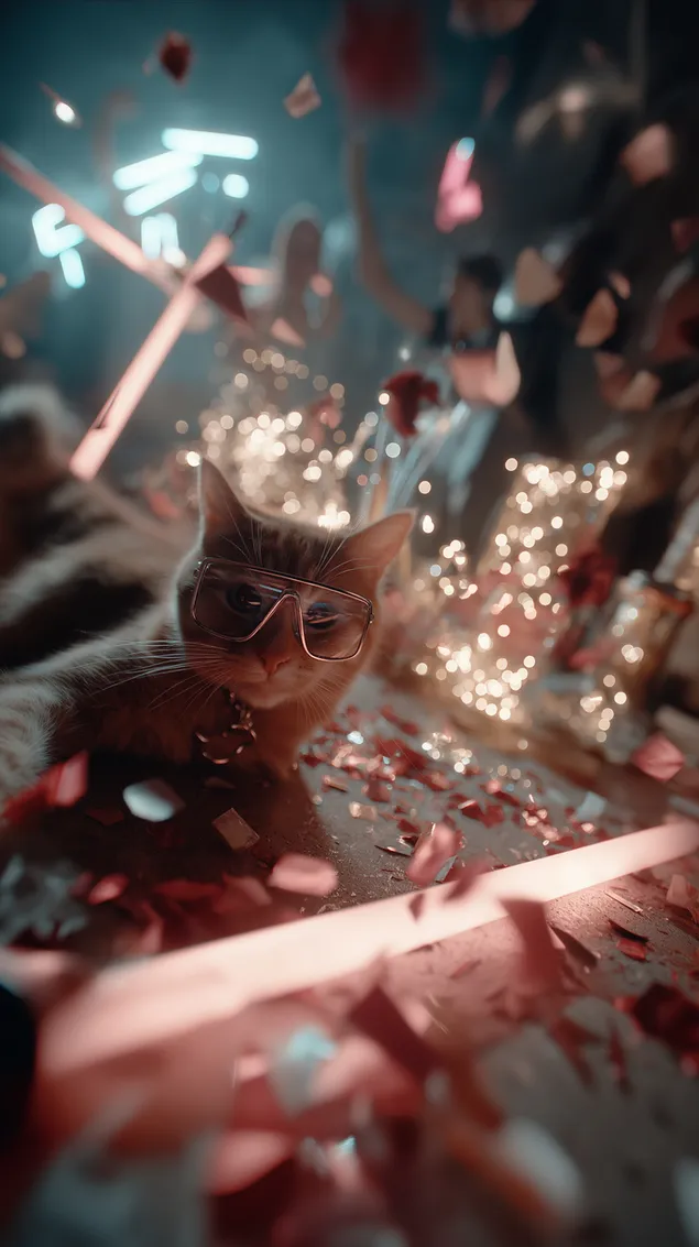 stiligs kakis ar brillem konfeti un svetku gaismu vidu lejupieladet