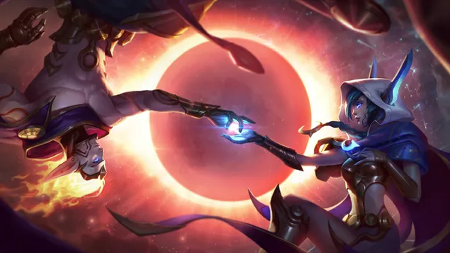 Cosmic Dusk 'Xayah' with Cosmic Dawn 'Rakan' (Splash Art) - 英雄聯盟 (LOL) 4K 壁紙